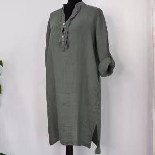 Kort Linneklänning med Krås KAKI