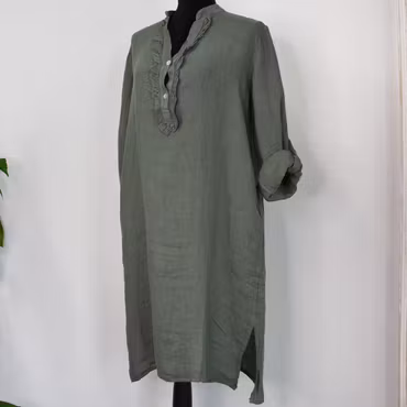 Kort Linneklänning med Krås KAKI