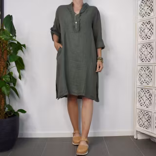 Kort Linneklänning med Krås KAKI