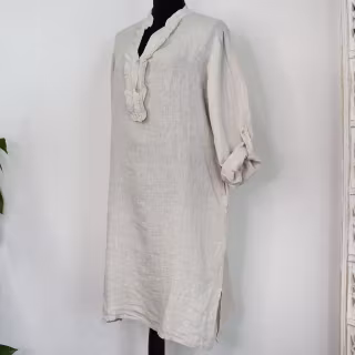 Kort Linneklänning med Krås BEIGE