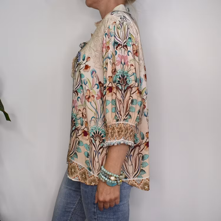 Blus Unnur Blommig BEIGE - Marta du Chateau