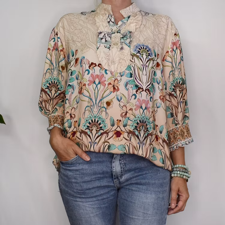Blus Unnur Blommig BEIGE - Marta du Chateau