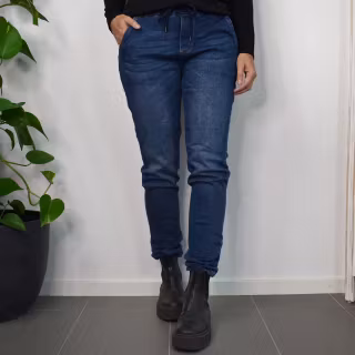 Jeans Resårmidja och Knytband MÖRK BLÅ - 3D Denim