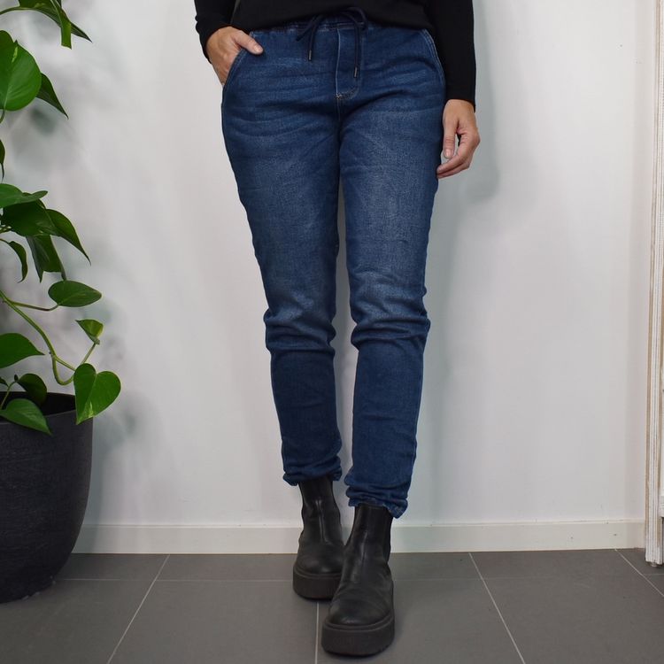 Jeans Resårmidja och Knytband MÖRK BLÅ - 3D Denim