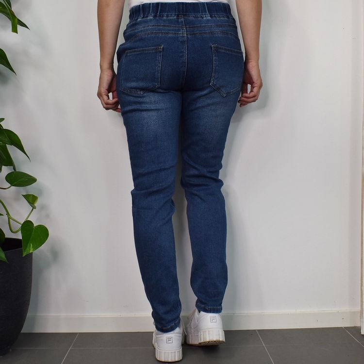 Jeans Resårmidja och Knytband MÖRK BLÅ - 3D Denim
