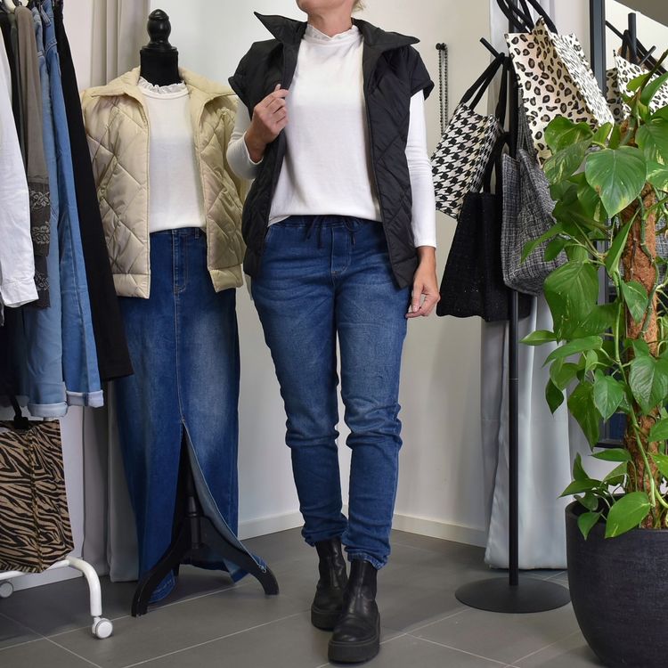 Jeans Resårmidja och Knytband MÖRK BLÅ - 3D Denim