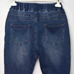 Jeans Resårmidja och Knytband MÖRK BLÅ - 3D Denim