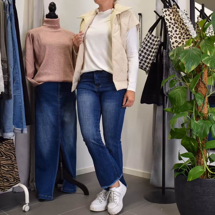 Jeans Flare med Fransar MÖRK BLÅ - 3D Denim