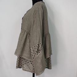 Linneskjorta med spets TAUPE