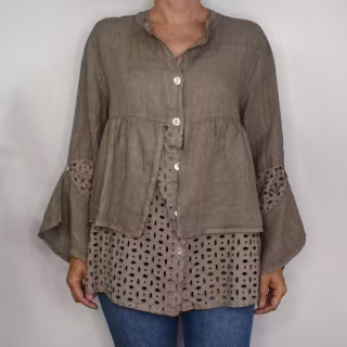 Linneskjorta med spets TAUPE