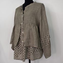 Linneskjorta med spets TAUPE