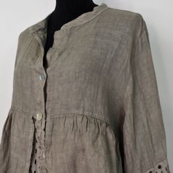 Linneskjorta med spets TAUPE
