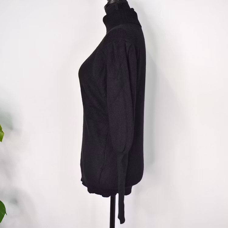Stickad Polotröja Med Puffärm SVART