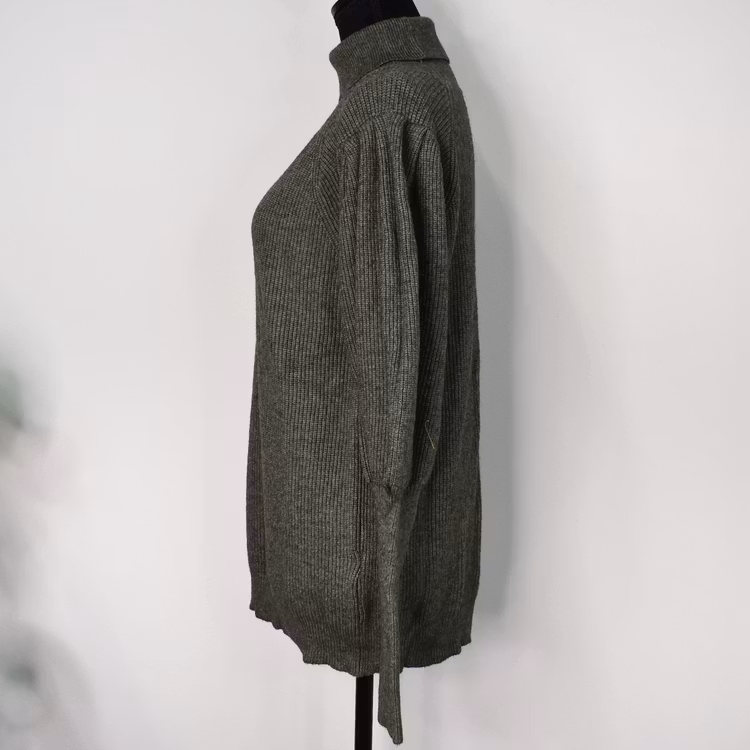 Stickad Polotröja Med Puffärm KAKI