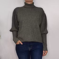 Stickad Polotröja Med Puffärm KAKI