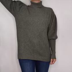 Stickad Polotröja Med Puffärm KAKI