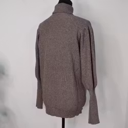 Stickad Polotröja Med Puffärm TAUPE