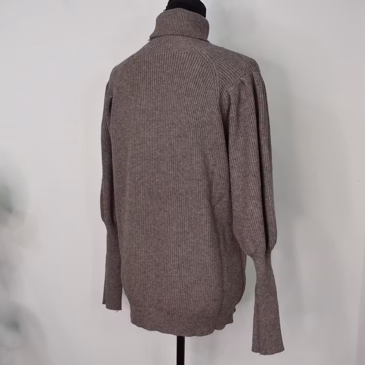 Stickad Polotröja Med Puffärm TAUPE