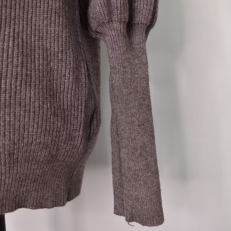 Stickad Polotröja Med Puffärm TAUPE