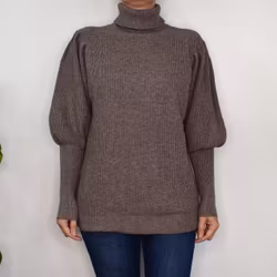 Stickad Polotröja Med Puffärm TAUPE