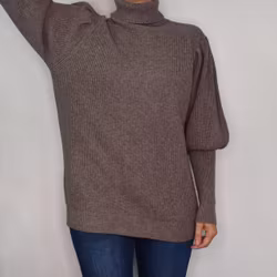 Stickad Polotröja Med Puffärm TAUPE