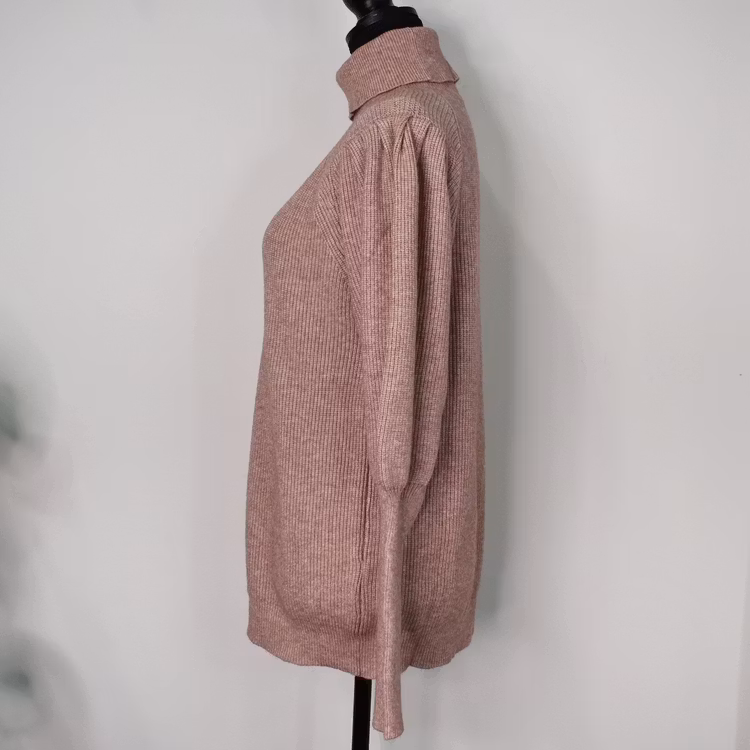 Stickad Polotröja Med Puffärm ROSE