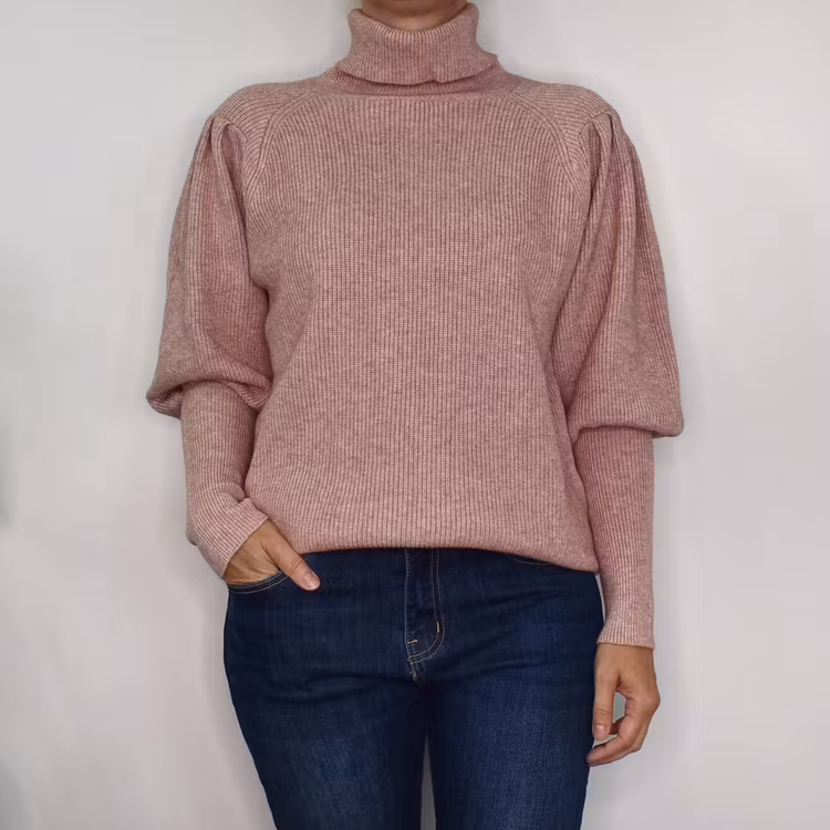 Stickad Polotröja Med Puffärm ROSE