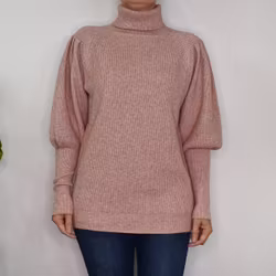 Stickad Polotröja Med Puffärm ROSE