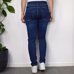 Jeans Resårmidja och Knappar MÖRK BLÅ - 3D Denim