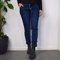 Jeans Resårmidja och Knappar MÖRK BLÅ - 3D Denim