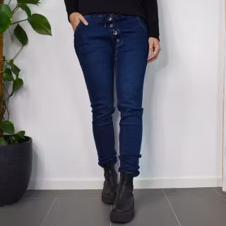 Jeans Resårmidja och Knappar MÖRK BLÅ - 3D Denim