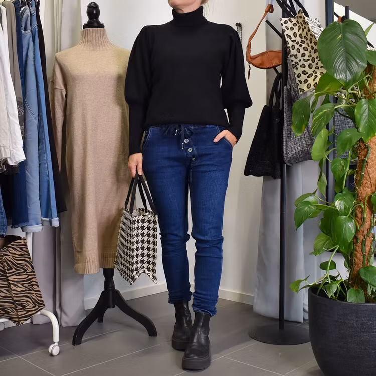 Jeans Resårmidja och Knappar MÖRK BLÅ - 3D Denim
