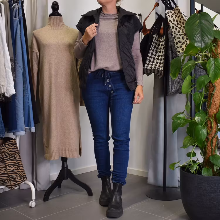 Jeans Resårmidja och Knappar MÖRK BLÅ - 3D Denim