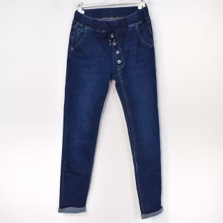 Jeans Resårmidja och Knappar MÖRK BLÅ - 3D Denim