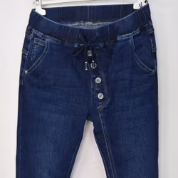 Jeans Resårmidja och Knappar MÖRK BLÅ - 3D Denim