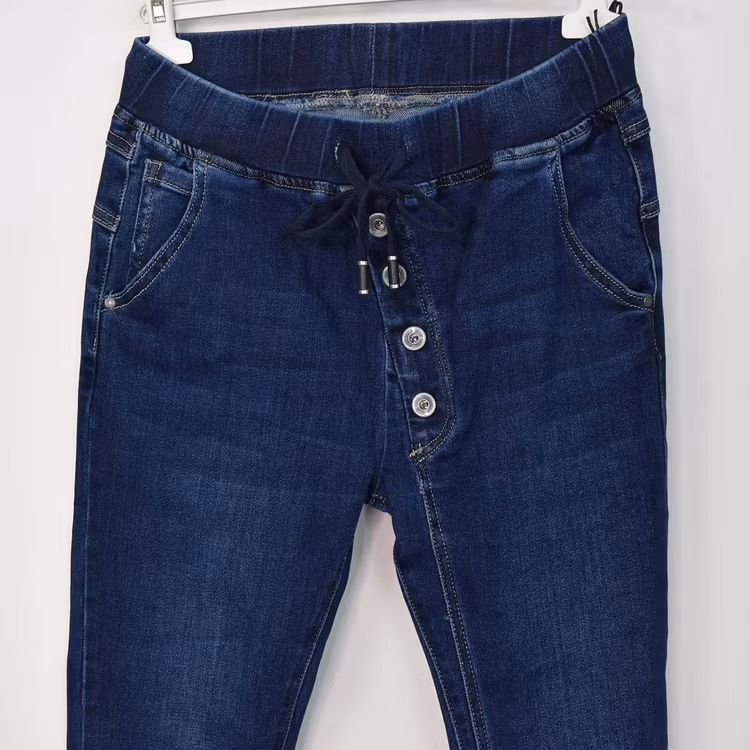 Jeans Resårmidja och Knappar MÖRK BLÅ - 3D Denim
