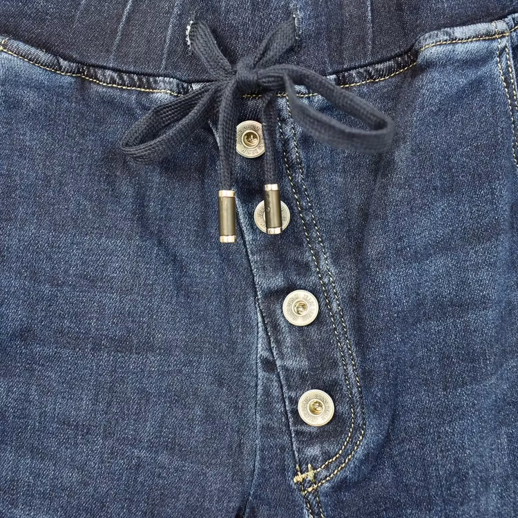 Jeans Resårmidja och Knappar MÖRK BLÅ - 3D Denim