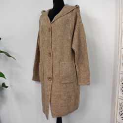 Stickad Kofta med Huva Recycled BEIGE