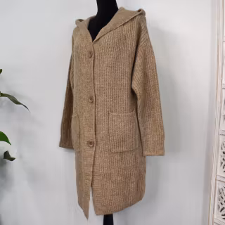 Stickad Kofta med Huva Recycled BEIGE