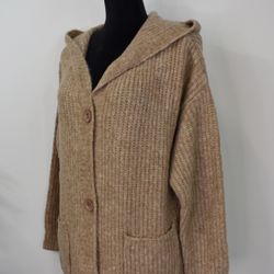 Stickad Kofta med Huva Recycled BEIGE