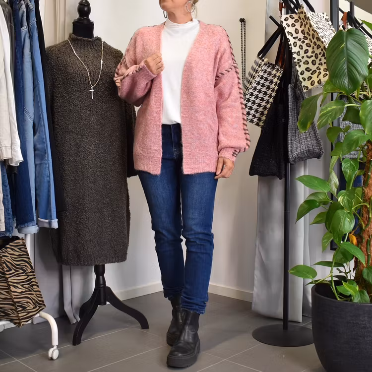 Stickad Kofta Recycled MELERAD ROSA