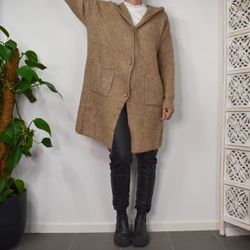 Stickad Kofta med Huva Recycled BEIGE