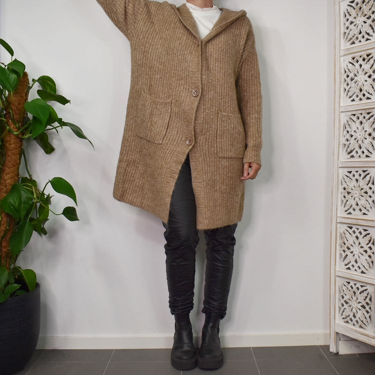 Stickad Kofta med Huva Recycled BEIGE