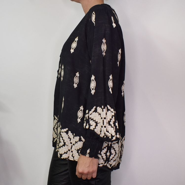Blus Mayra Mönstrad SVART - Marta du Chateau