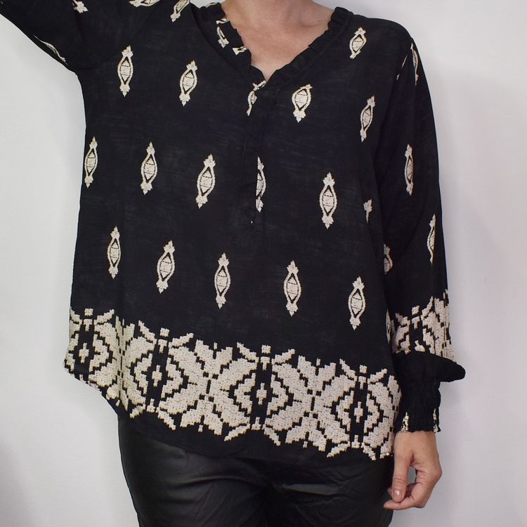 Blus Mayra Mönstrad SVART - Marta du Chateau