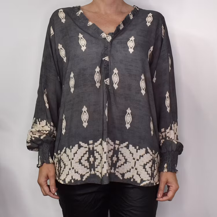Blus Mayra Mönstrad GRÅ - Marta du Chateau