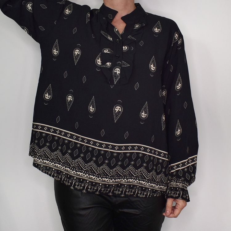 Blus Aya Mönstrad SVART/BEIGE - Marta du Chateau