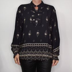 Blus Aya Mönstrad SVART/BEIGE - Marta du Chateau