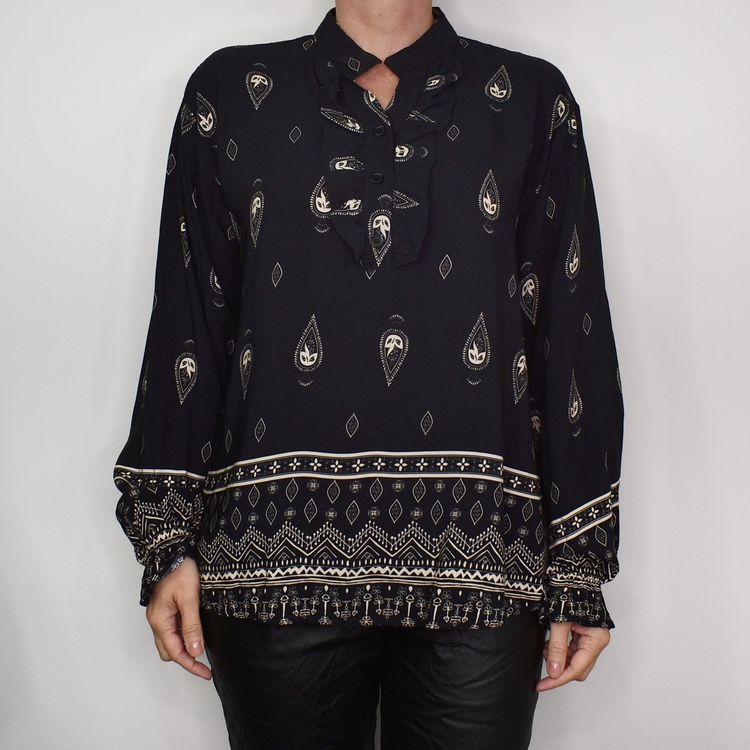 Blus Aya Mönstrad SVART/BEIGE - Marta du Chateau