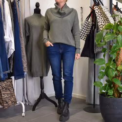 Finstickad Tröja Lös Polo KAKI